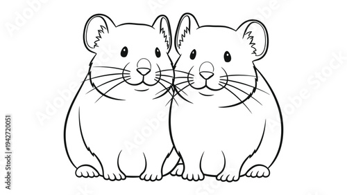 Hamster Duo Illustration: Two adorable hamster companions stand side-by-side. The image is a charming black and white illustration.
