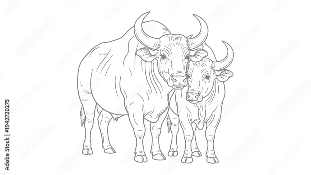 Fototapeta premium Gentle Guardians: A mother and calf bull tenderly share an intimate moment, their bond of affection evident. Embracing the essence of family.