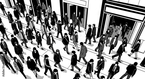 Monochrome Crowd Scene - A Dense Gathering of People in Motion.