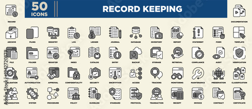 Record Keeping Icon Sheet Black Grey