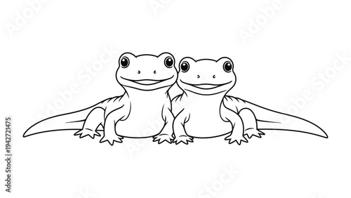 Playful Salamanders: A charming illustration featuring two salamanders side by side, radiating friendliness and tranquility.