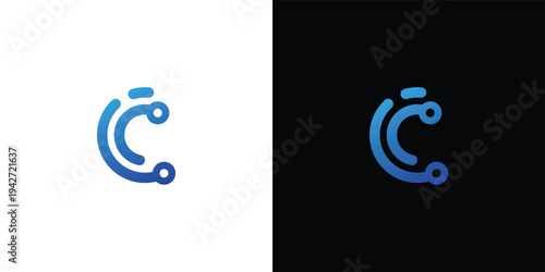 Abstract Letter C Logo with Digital Connection Elements