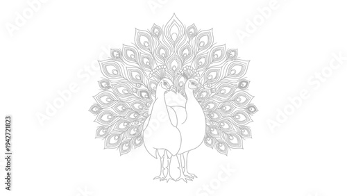 Peacocks' Display: Two exquisite peacocks stand gracefully, their radiant feathers fully fanned out in a stunning display of nature's beauty, showcasing intricate patterns and elegance.