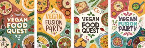 Colorful vegan fusion dishes displayed for a vibrant food quest party.