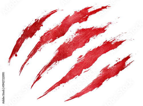 Bloody claw scratch marks, isolated on transparent cutout background