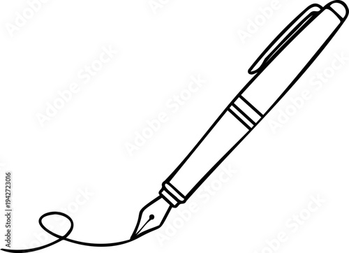 Signature Pen Line Art Icon, Business Contract Agreement and Hand Drawn Autograph Illustration