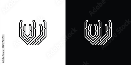 Digital Circuit W Letter Logo