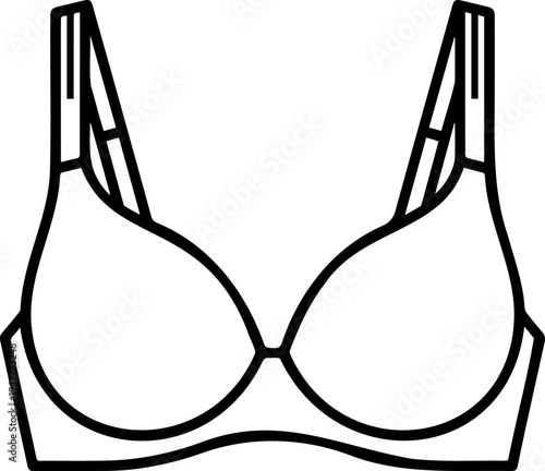 Minimalist Women Bra Outline Icon, Female Lingerie Underwear Vector Illustration, Clean Black Line Art Undergarment on White Background
