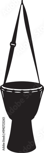 African djembe drum vector silhouette illustration showing tribal percussion instrument