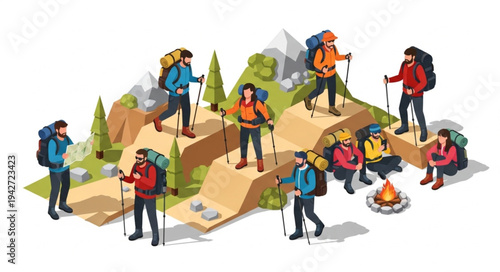 Group of Hikers on Mountain Trail.