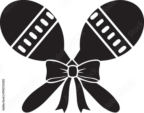 Mexican maracas silhouette vector illustration with ribbon bow decoration and line art style