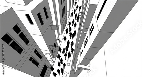 High-Angle View of a Crowd Walking in a City Street.