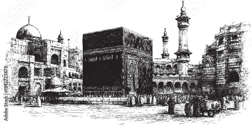 Kaaba, Saudi Arabia illustration on a white background. This vector illustration can be used in any size you like for advertising, logos, and other work.