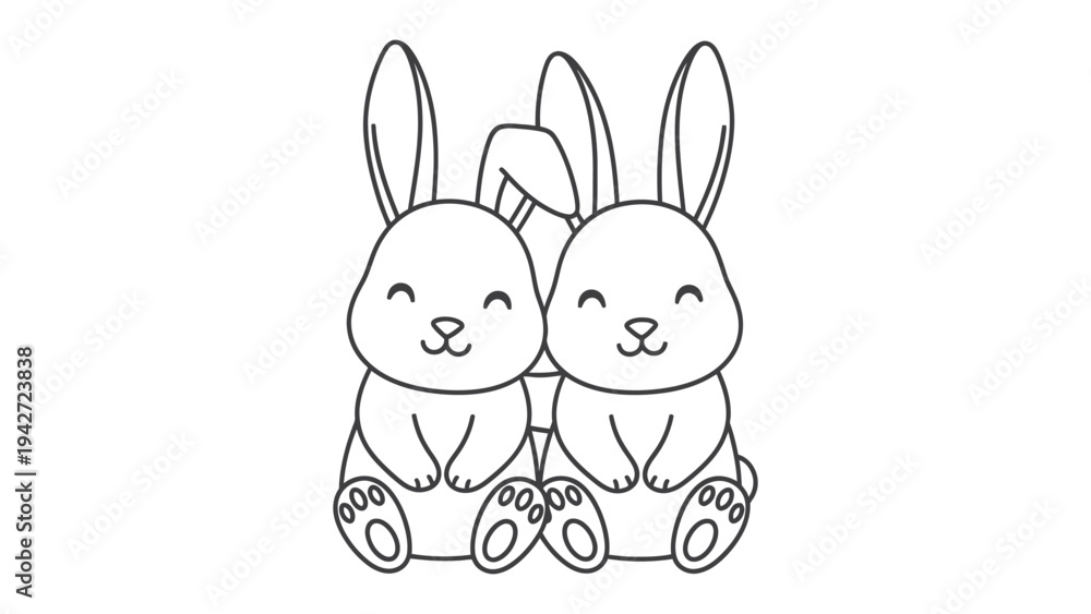 Obraz premium Friendly Rabbits: Two adorable bunnies, side-by-side, radiating warmth and happiness with their sweet smiles, depicting pure friendship and joy.