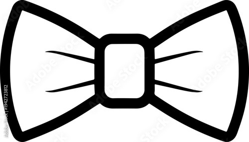 Minimalist Bow Tie Vector Icon - Clean Black Line Art Bowtie with Sparkle Details, Elegant Formal Neckwear Outline Silhouette on Transparent Background