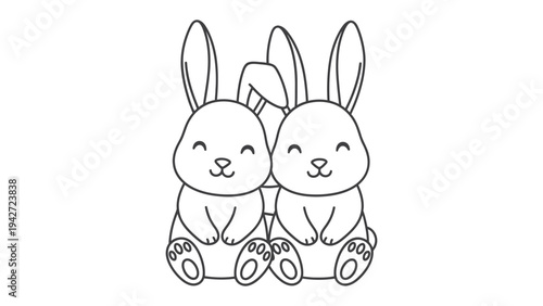 Friendly Rabbits: Two adorable bunnies, side-by-side, radiating warmth and happiness with their sweet smiles, depicting pure friendship and joy.