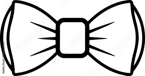 Minimalist Bow Tie Vector Icon - Clean Black Line Art Bowtie with Sparkle Details, Elegant Formal Neckwear Outline Silhouette on Transparent Background