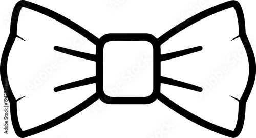 Minimalist Bow Tie Vector Icon - Clean Black Line Art Bowtie with Sparkle Details, Elegant Formal Neckwear Outline Silhouette on Transparent Background