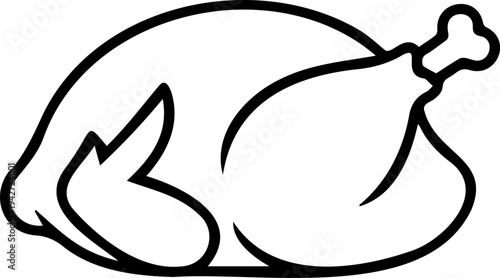 Roasted Whole Chicken or Turkey Outline Icon – Thanksgiving Dinner Line Art