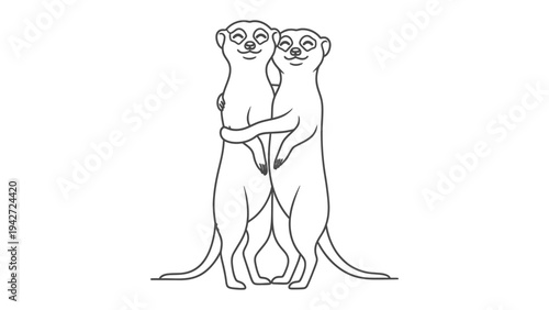 Meerkat's Embrace: Two adorable meerkats share a warm embrace, their eyes sparkling with affection, symbolizing a bond of love and companionship. Capturing an intimate moment of togetherness.
