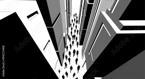 Abstract Crowd in Urban Canyon - A Monochromatic Perspective.