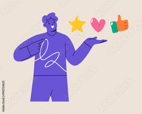 Man with feedback and comments. Colorful vector illustration