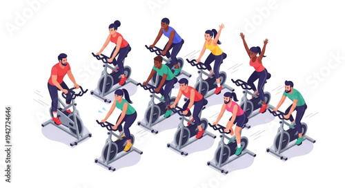 Group Fitness Cycling Class Illustration.