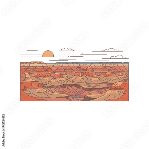 Grand Canyon Layers Geological Cross Section Illustration.