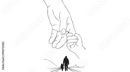 Concept of Parenting and Guidance with Adult and Child Hands Sketch