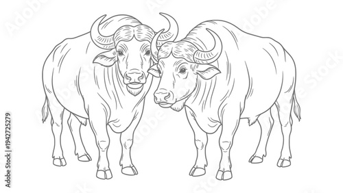 Pair of Water Buffalo: Capturing the strong bond between two majestic water buffalo, their massive forms exuding power, solidarity, and the untamed spirit of the wild. 
