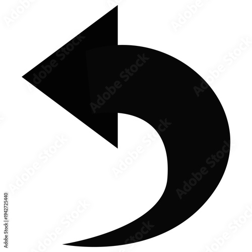 Black U-Turn Curve Arrow Icon for Undo and Return Navigation