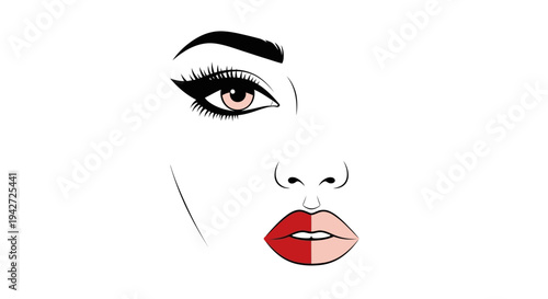 Woman Face Partial Makeup.