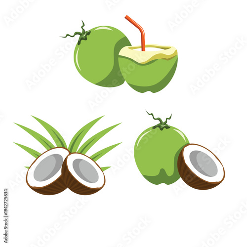 Illustration of fresh green apple fruit with juice and glass isolated on white background with healthy natural fruit collection