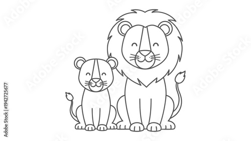 Lion Family: A charming illustration portrays a proud lion with his cub, exuding warmth and tenderness. A celebration of family, the image uses simple lines to depict the love.