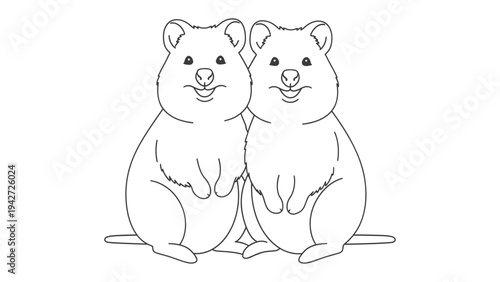 Quokka Couple Illustration: Two quokkas, renowned for their charming smiles and sociable nature, stand side by side, showcasing their delightful personalities in a simple illustration.