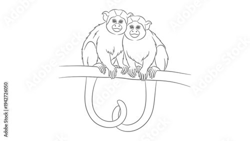 Sweet Friendship: Two primates are seated together on a branch, their tails intertwined. The image radiates a sense of peace and affection.