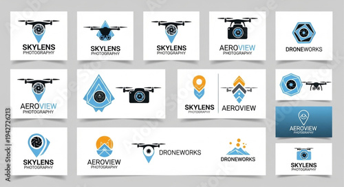 Collection of Drone Logo Designs for Aerial Photography and Videography.