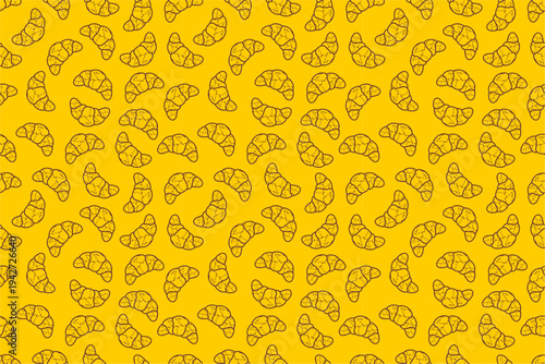 Croissant doodle pattern background. Seamless croissant doodle pattern. Croissant seamless pattern design. Fast food croissant doodle pattern design.