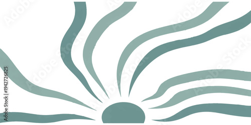 Seamless vector illustration of an abstract floral background with a colorful sun, swirling geometric waves, and green texture patterns for a decorative textile wallpaper design