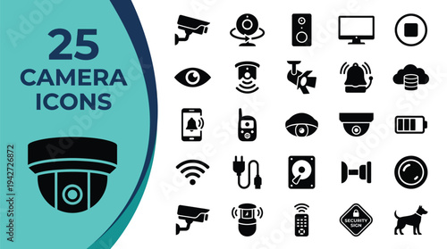 A collection of 25 camera and security system icons are displayed.