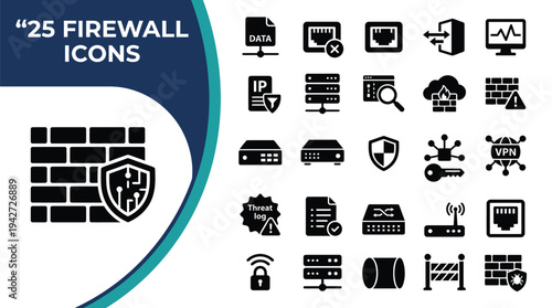 Set of 25 firewall and network security icons for digital use