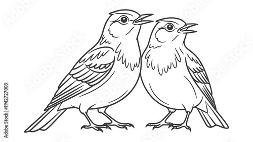 Two Sparrows Singing: A charming illustration of two sparrows side-by-side, their beaks open as if in song. This simple yet sweet image captures a moment of avian harmony.