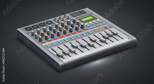 Professional audio mixer with multiple colorful knobs and sliders on a dark background for music production and live sound engineering