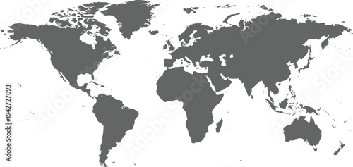 A grayscale world map on a white background