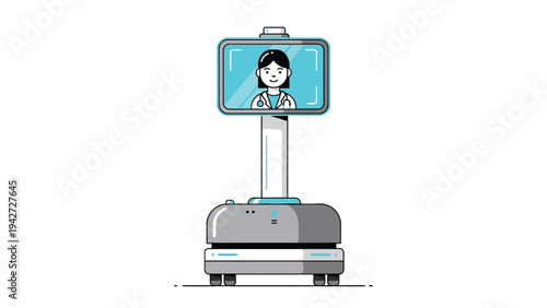 Telemedicine Robot Assistant With Doctor Display Screen Representing Remote Healthcare And Digital Medical Consultation Technology Vector Illustration