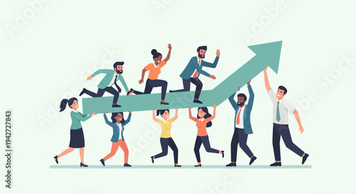 Business Team Supporting Growth Arrow Success Concept Flat Vector Illustration