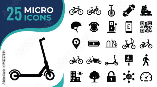 A collection of micro icons representing various modes of transportation and related concepts.