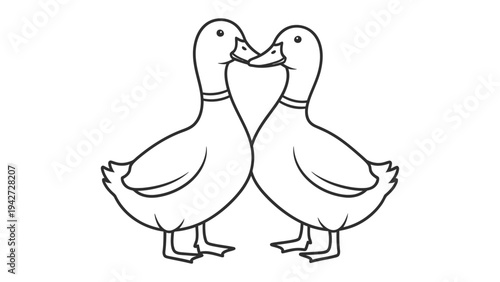 Ducks in Delicate Dance: Two charming ducks share an intimate moment, their beaks touching, a testament to affection and companionship, perfectly outlined in an illustrative display.