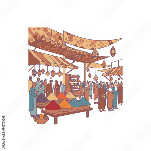 Vibrant Middle Eastern Spice Market Scene.