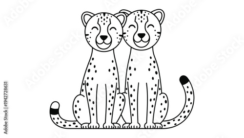 Cheetah Duo Illustration: This charming illustration presents a pair of friendly cheetahs, their spotted coats a beautiful pattern. A timeless and whimsical image.